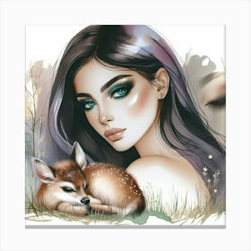 Girl With Deer Canvas Print