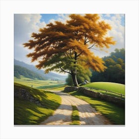 Tree On The Road Canvas Print