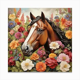 Horse In Flowers art Canvas Print