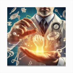 Doctor Holding A Hand Full Of Medical Equipment Canvas Print
