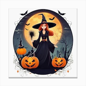 Witch With Pumpkins 1 Canvas Print