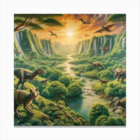 Dinosaurs In The Jungle 2 Canvas Print