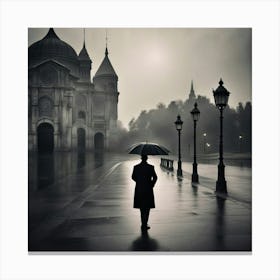 Mysterious Man With Umbrella Waiting For Someone Leinwandbild