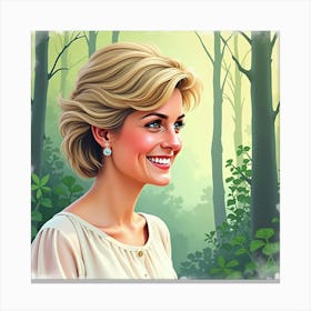 Watercolor Forest Backdrop With A Smiling Princess Diana In Soft Pastels 1 Canvas Print