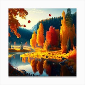 Autumn Trees In A River Canvas Print