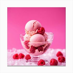 Ice Cream With Raspberries On Pink Background 7 Canvas Print