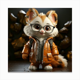 Cartoon Cat With Glasses 1 Canvas Print