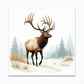 Elk In The Snow Canvas Print