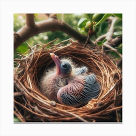 Baby Bird In A Nest Canvas Print