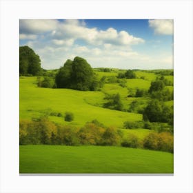 Green Field With Trees Canvas Print