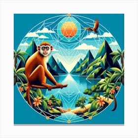 Geometric Art Tropical lake and monkey 1 Canvas Print