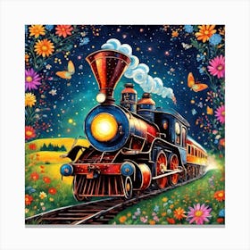 Folk Art Night Train  Canvas Print