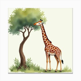 Giraffe With Tree Canvas Print