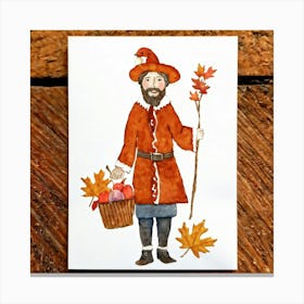 A Seasonal Autumn Greeting Card Joyfully Featuring A Cheerful Pilgrim Adorned In The Traditional Br (2) 1 Canvas Print