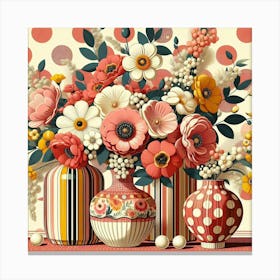 Coral And Yellow Flowers In A Vase 2 Canvas Print