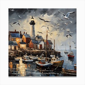 0 Oil Painting Of A Bustling Harbor Town, With Fishi Esrgan  Canvas Print