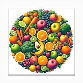 Fresh Fruits And Vegetables In A Circle 1 Canvas Print