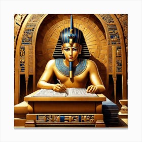 Pharaoh Writing At His Desk Canvas Print