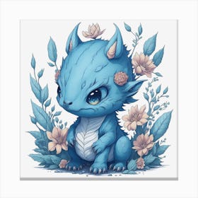 Floral Blue Dragon (1) Canvas Print