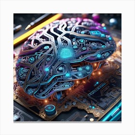 Brain On Computer Circuit Board Canvas Print