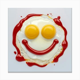 Sunny Side Up With A Happy Face Made Out Of Ketchup Sauce, 3d Render, Poster, Product, Photo, Vibrant Toile