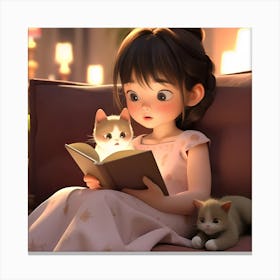 Little Girl Reading A Book Canvas Print