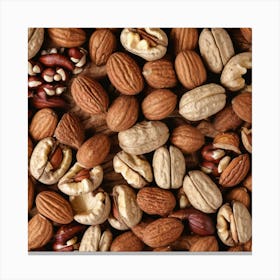 Many Nuts On Wooden Background Canvas Print