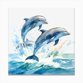 Dolphins Jumping In The Water Canvas Print