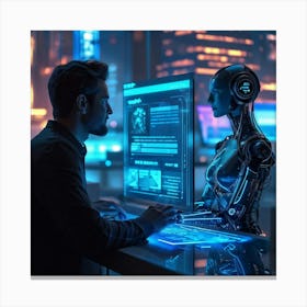 Futuristic Man Using A Computer Canvas Print