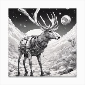 A Deer In Cosmonaut Suit Wandering In Space 2 Canvas Print