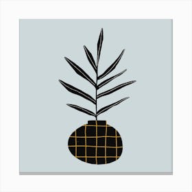 Modern Plant With Grid Square Canvas Print