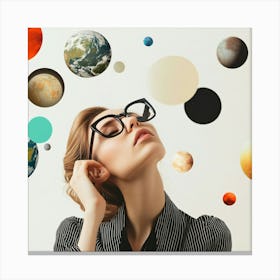 Woman Looking At The Planets Canvas Print