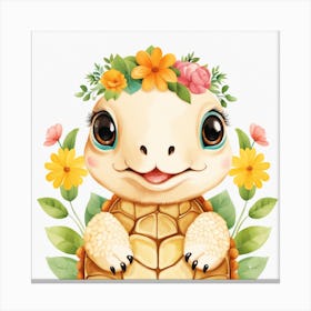 Floral Baby Turtle Nursery Illustration (7) Canvas Print