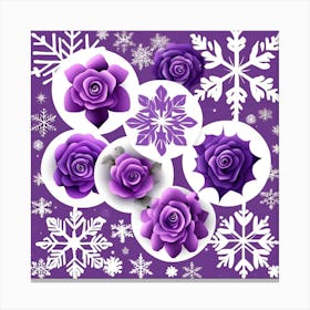 Purple Roses And Snowflakes Canvas Print