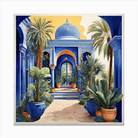 Jardin Majorelle Morocco Modern Blue Illustration Art 2 Canvas Print