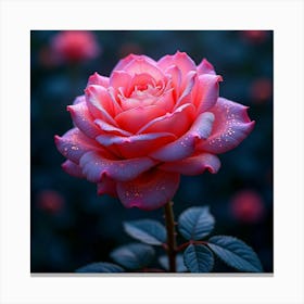 A Radiant Rose With Petals Of Cascading, Neon Patterns Blooming In A Surreal Garden 1 Canvas Print