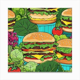 Seamless Pattern With Hamburgers And Vegetables Canvas Print