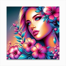 Hawaiian Girl With Flowers Canvas Print