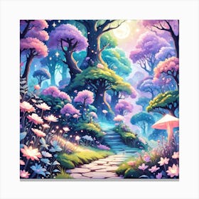 A Fantasy Forest With Twinkling Stars In Pastel Tone Square Composition 184 Canvas Print