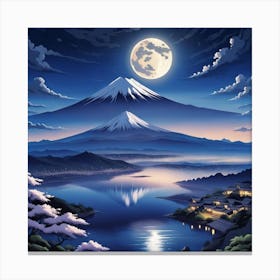 Moonlight Over Lake Fuji Canvas Print