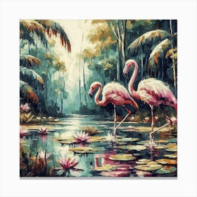 Flamingos In The Water Canvas Print