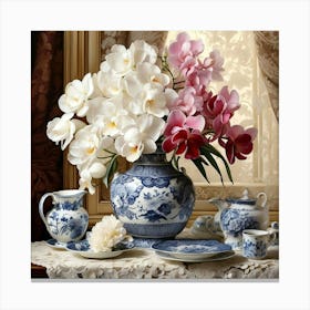 Blue And White Orchids Canvas Print