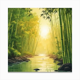 A Stream In A Bamboo Forest At Sun Rise Square Composition 347 Canvas Print