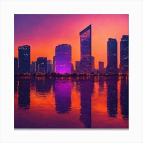 Qatar City Skyline At Sunset Canvas Print