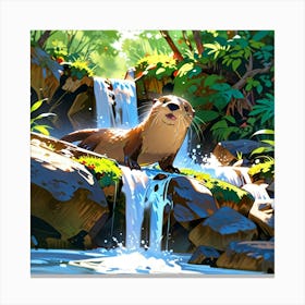 Otter In The Water Canvas Print