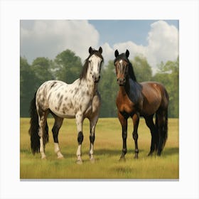 Two Horses Standing In A Field Canvas Print