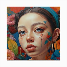 Girl With Flowers On Her Face Canvas Print