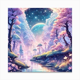 A Fantasy Forest With Twinkling Stars In Pastel Tone Square Composition 353 Canvas Print