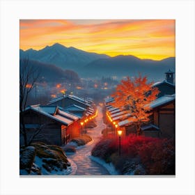 Asian Village At Sunset Canvas Print