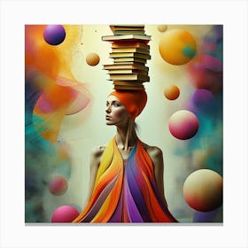 Graceful Woman with Books in Artistic Harmony Canvas Print